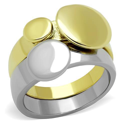 TK1706 - Two-Tone IP Gold (Ion Plating) Stainless Steel Ring with No Stone - Joyeria Lady