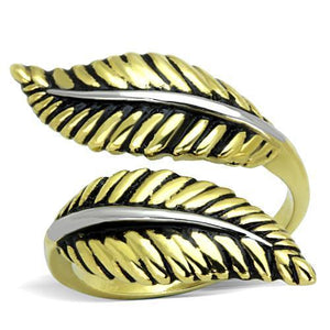 TK1707 - Two-Tone IP Gold (Ion Plating) Stainless Steel Ring with Epoxy  in Jet - Joyeria Lady