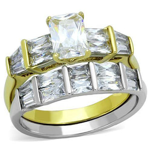 TK1708 - Two-Tone IP Gold (Ion Plating) Stainless Steel Ring with AAA Grade CZ  in Clear - Joyeria Lady