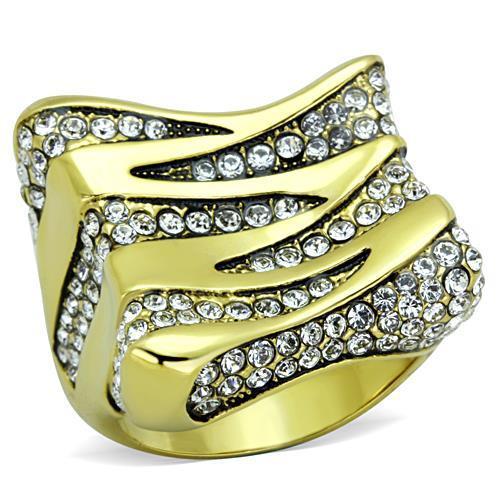 TK1709 - IP Gold(Ion Plating) Stainless Steel Ring with Top Grade Crystal  in Clear - Joyeria Lady