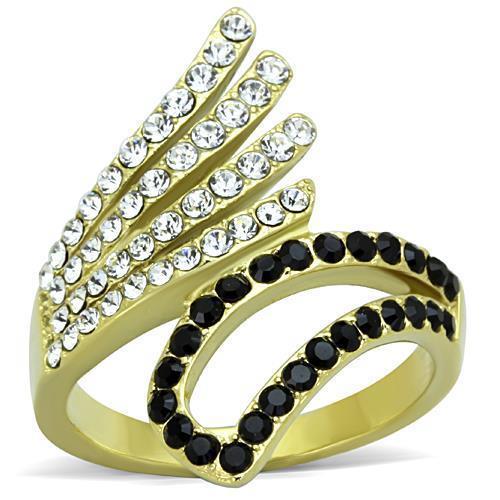 TK1710 - IP Gold(Ion Plating) Stainless Steel Ring with Top Grade Crystal  in Jet - Joyeria Lady