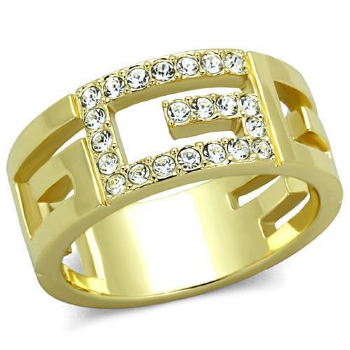 TK1712 - IP Gold(Ion Plating) Stainless Steel Ring with Top Grade Crystal  in Clear - Joyeria Lady