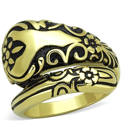 TK1713 - IP Gold(Ion Plating) Stainless Steel Ring with Epoxy  in Jet - Joyeria Lady