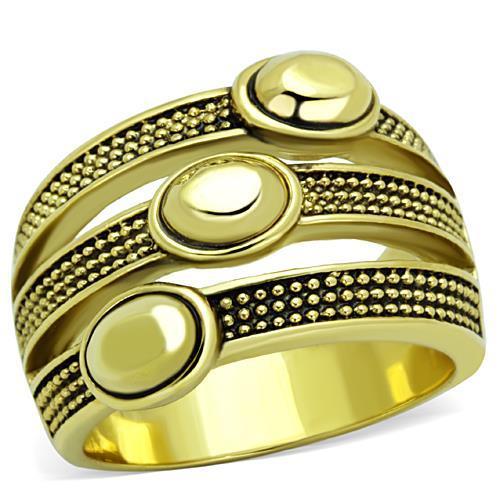 TK1718 - IP Gold(Ion Plating) Stainless Steel Ring with Epoxy  in Jet - Joyeria Lady