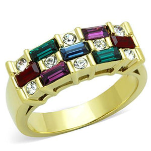 TK1719 - IP Gold(Ion Plating) Stainless Steel Ring with Top Grade Crystal  in Multi Color - Joyeria Lady
