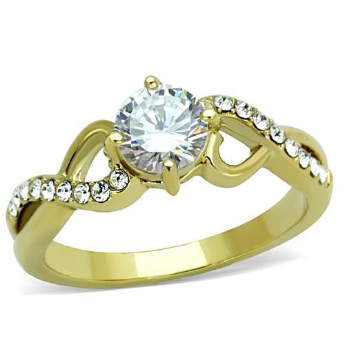 TK1722 - IP Gold(Ion Plating) Stainless Steel Ring with AAA Grade CZ  in Clear - Joyeria Lady