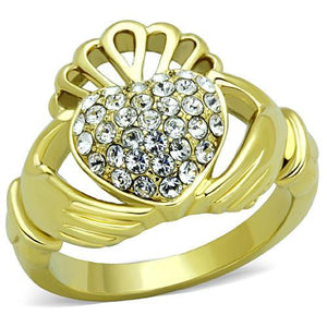 TK1724 - IP Gold(Ion Plating) Stainless Steel Ring with Top Grade Crystal  in Clear - Joyeria Lady