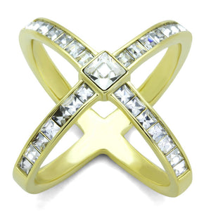 TK1726 - IP Gold(Ion Plating) Stainless Steel Ring with Top Grade Crystal  in Clear - Joyeria Lady