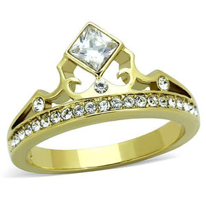 TK1727 - IP Gold(Ion Plating) Stainless Steel Ring with AAA Grade CZ  in Clear - Joyeria Lady