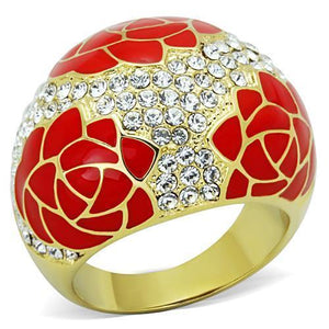 TK1728 - IP Gold(Ion Plating) Stainless Steel Ring with Top Grade Crystal  in Clear - Joyeria Lady