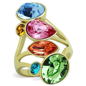 TK1729 - IP Gold(Ion Plating) Stainless Steel Ring with Top Grade Crystal  in Multi Color - Joyeria Lady