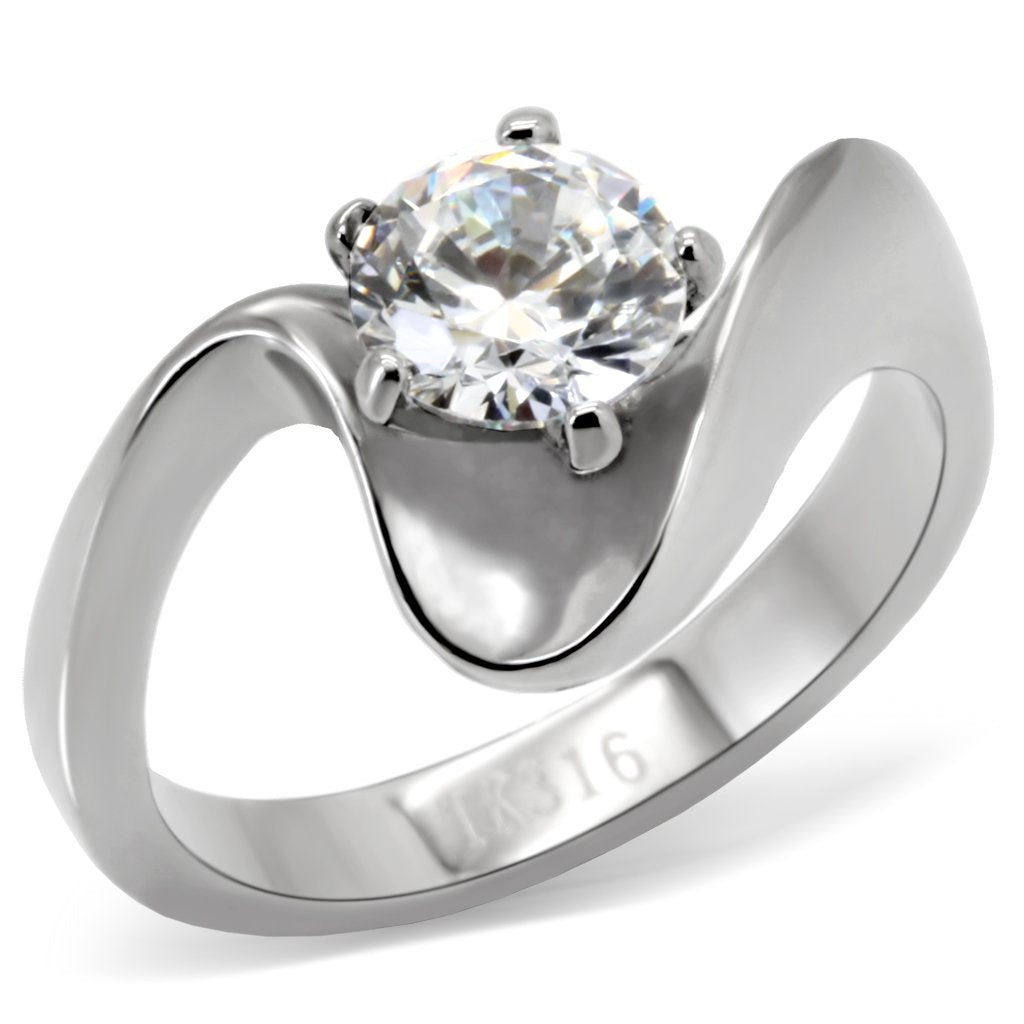 TK172 - High polished (no plating) Stainless Steel Ring with AAA Grade CZ  in Clear - Joyeria Lady