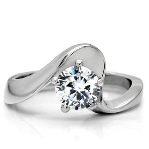 TK172 - High polished (no plating) Stainless Steel Ring with AAA Grade CZ  in Clear