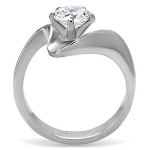 TK172 - High polished (no plating) Stainless Steel Ring with AAA Grade CZ  in Clear