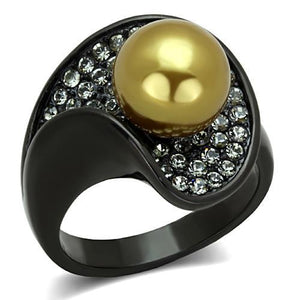 TK1732 - IP Black(Ion Plating) Stainless Steel Ring with Synthetic Pearl in Champagne - Joyeria Lady