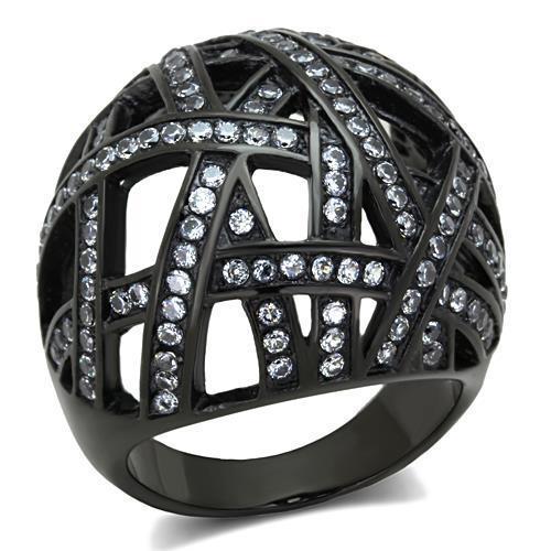 TK1734 - IP Black(Ion Plating) Stainless Steel Ring with AAA Grade CZ  in Clear - Joyeria Lady