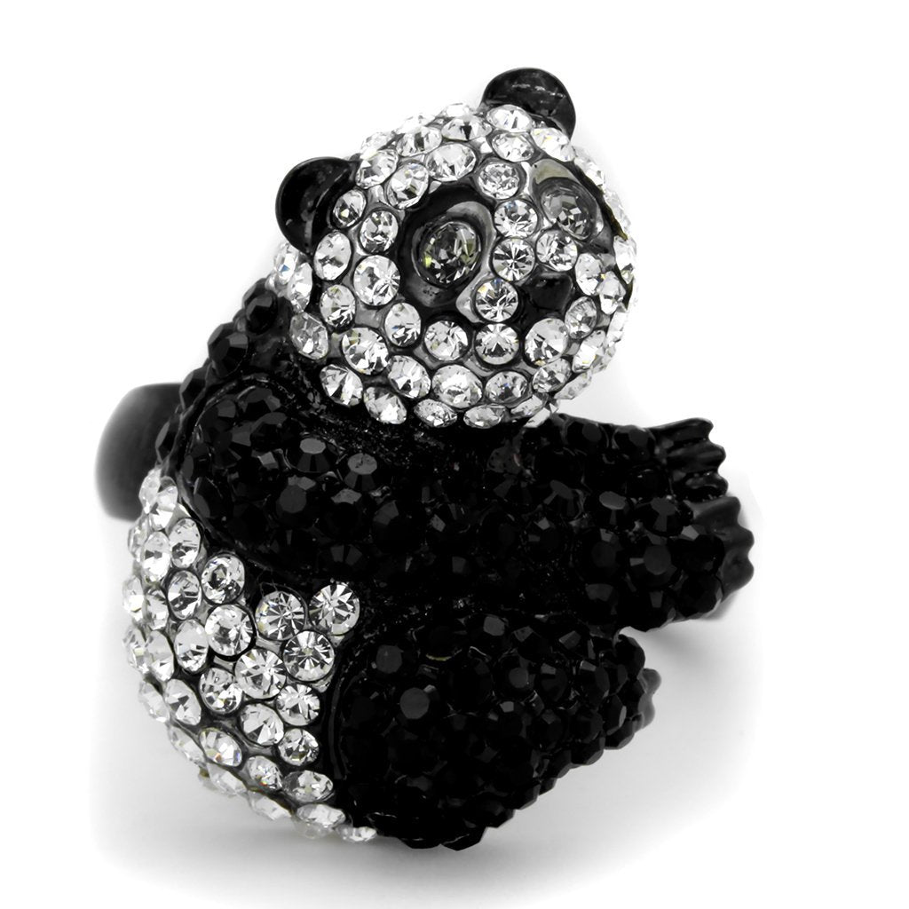 TK1735 - Two-Tone IP Black Stainless Steel Ring with Top Grade Crystal  in Black Diamond - Joyeria Lady