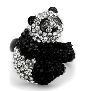 TK1735 - Two-Tone IP Black Stainless Steel Ring with Top Grade Crystal  in Black Diamond - Joyeria Lady