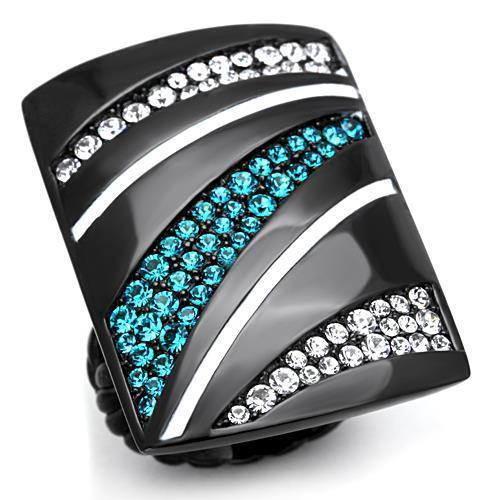 TK1736 - IP Black(Ion Plating) Stainless Steel Ring with Top Grade Crystal  in Blue Zircon - Joyeria Lady