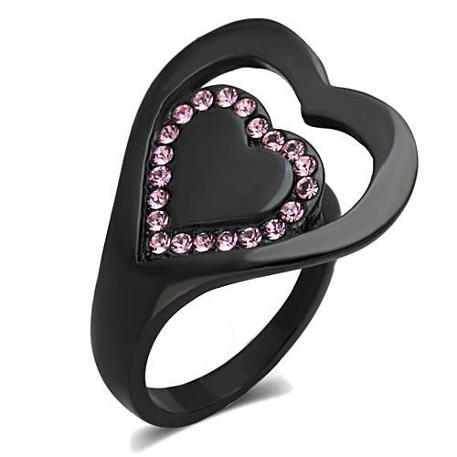 TK1737 - IP Black(Ion Plating) Stainless Steel Ring with Top Grade Crystal  in Light Rose - Joyeria Lady
