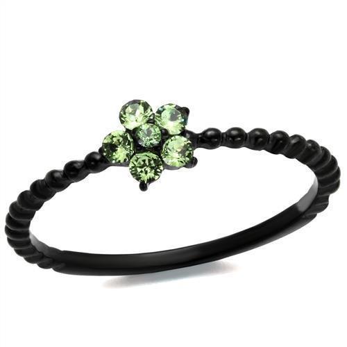 TK1739 - IP Black(Ion Plating) Stainless Steel Ring with Top Grade Crystal  in Peridot - Joyeria Lady