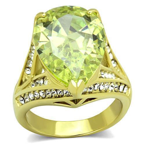 TK1743 - IP Gold(Ion Plating) Stainless Steel Ring with AAA Grade CZ  in Apple Green color - Joyeria Lady