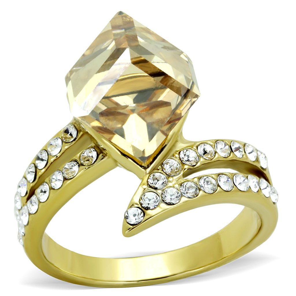 TK1745 - IP Gold(Ion Plating) Stainless Steel Ring with Top Grade Crystal  in Champagne - Joyeria Lady