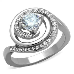 TK1746 - High polished (no plating) Stainless Steel Ring with AAA Grade CZ  in Clear - Joyeria Lady