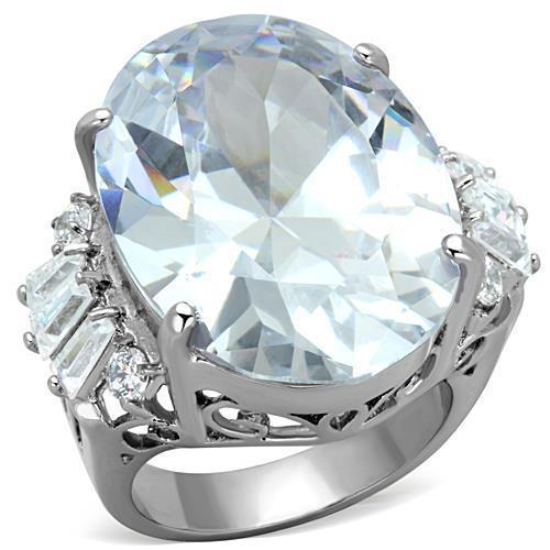 TK1747 - High polished (no plating) Stainless Steel Ring with AAA Grade CZ  in Clear - Joyeria Lady