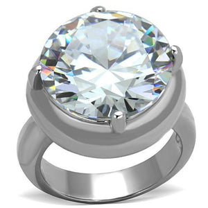 TK1749 - High polished (no plating) Stainless Steel Ring with AAA Grade CZ  in Clear - Joyeria Lady