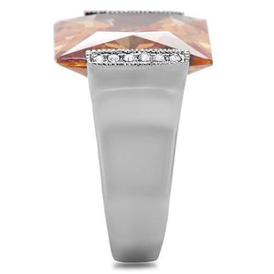 TK174 - High polished (no plating) Stainless Steel Ring with AAA Grade CZ  in Champagne