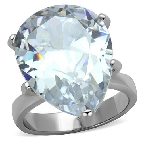 TK1750 - High polished (no plating) Stainless Steel Ring with AAA Grade CZ  in Clear - Joyeria Lady
