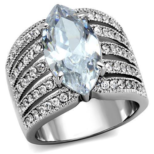 TK1752 - High polished (no plating) Stainless Steel Ring with AAA Grade CZ  in Clear - Joyeria Lady
