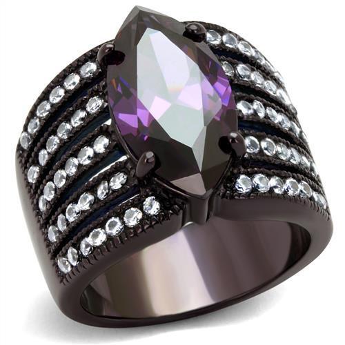 TK1752DC - IP Dark Brown (IP coffee) Stainless Steel Ring with AAA Grade CZ  in Amethyst - Joyeria Lady