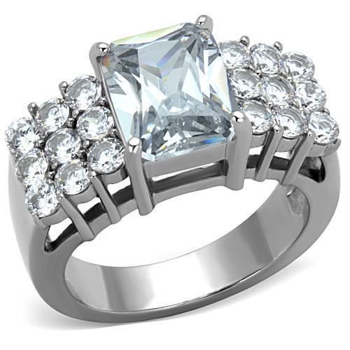 TK1753 - High polished (no plating) Stainless Steel Ring with AAA Grade CZ  in Clear - Joyeria Lady