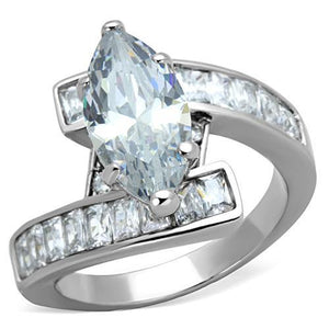 TK1754 - High polished (no plating) Stainless Steel Ring with AAA Grade CZ  in Clear - Joyeria Lady