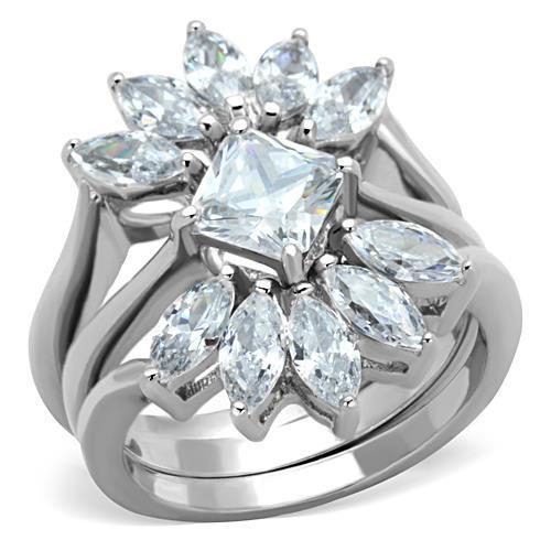 TK1756 - High polished (no plating) Stainless Steel Ring with AAA Grade CZ  in Clear - Joyeria Lady