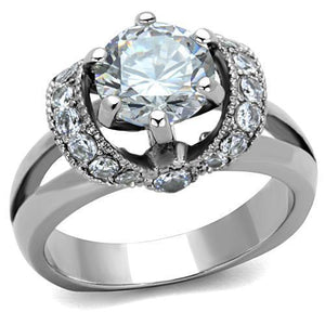 TK1757 - High polished (no plating) Stainless Steel Ring with AAA Grade CZ  in Clear - Joyeria Lady