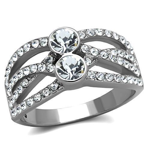 TK1758 - High polished (no plating) Stainless Steel Ring with Top Grade Crystal  in Clear - Joyeria Lady