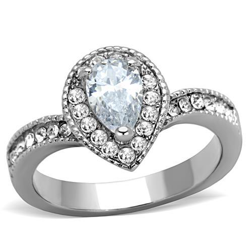 TK1759 - High polished (no plating) Stainless Steel Ring with AAA Grade CZ  in Clear - Joyeria Lady