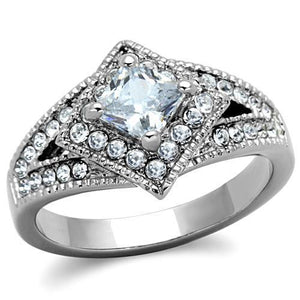 TK1760 - High polished (no plating) Stainless Steel Ring with AAA Grade CZ  in Clear - Joyeria Lady