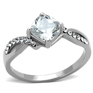 TK1761 - High polished (no plating) Stainless Steel Ring with AAA Grade CZ  in Clear - Joyeria Lady