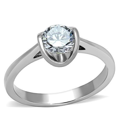 TK1763 - High polished (no plating) Stainless Steel Ring with AAA Grade CZ  in Clear - Joyeria Lady