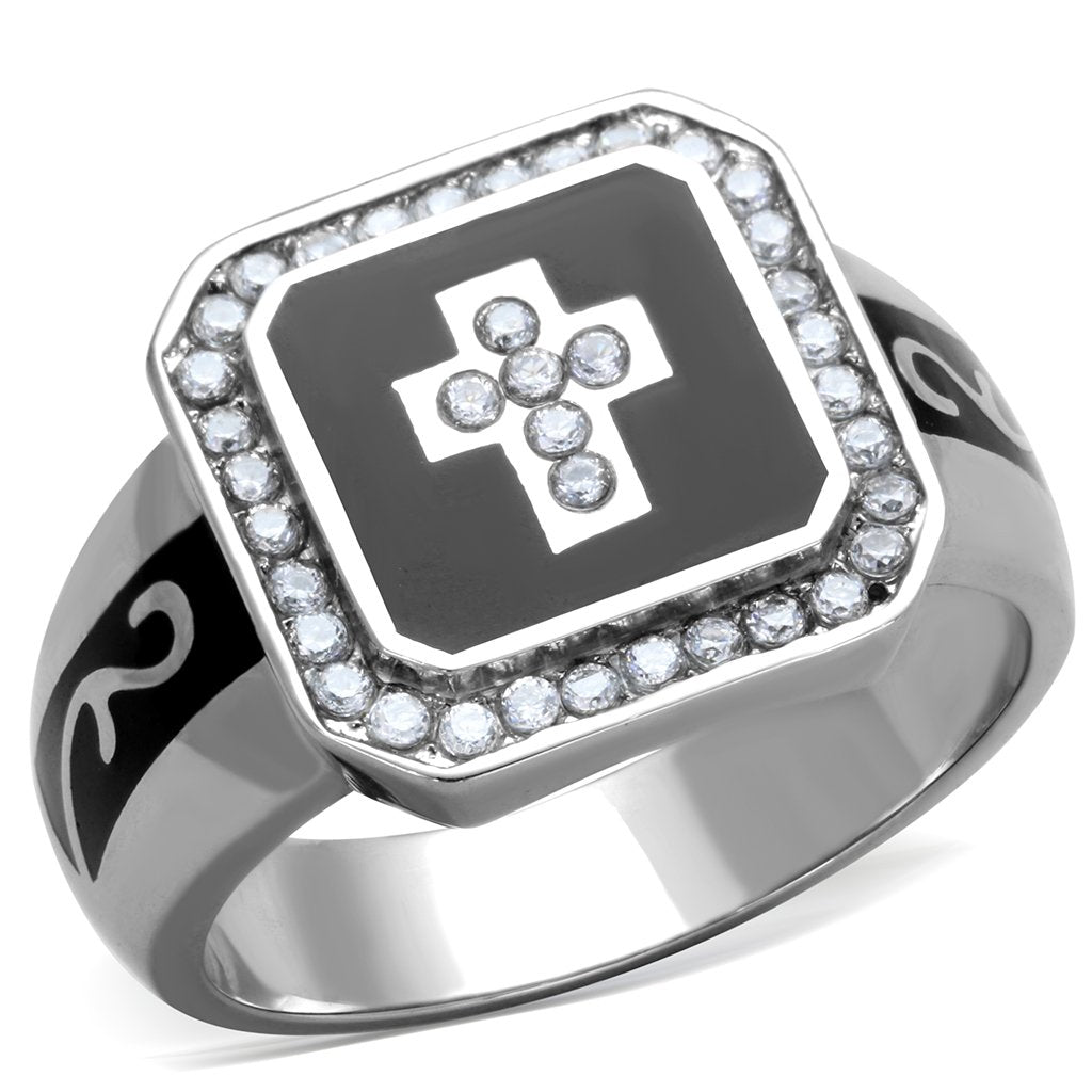 TK1766 - High polished (no plating) Stainless Steel Ring with AAA Grade CZ  in Clear - Joyeria Lady