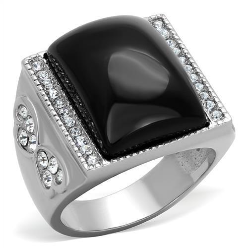 TK1767 - High polished (no plating) Stainless Steel Ring with Synthetic Synthetic Glass in Jet - Joyeria Lady
