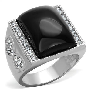 TK1767 - High polished (no plating) Stainless Steel Ring with Synthetic Synthetic Glass in Jet - Joyeria Lady