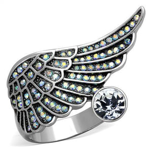 TK1769 - High polished (no plating) Stainless Steel Ring with Top Grade Crystal  in Clear - Joyeria Lady