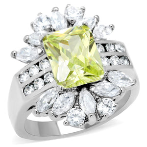TK176 - High polished (no plating) Stainless Steel Ring with AAA Grade CZ  in Apple Green color - Joyeria Lady