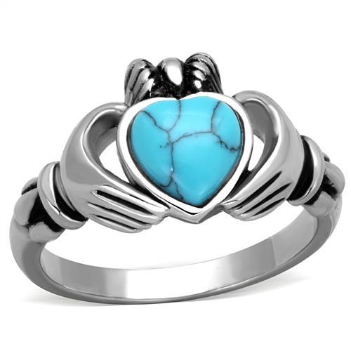 TK1770 - High polished (no plating) Stainless Steel Ring with Synthetic Turquoise in Sea Blue - Joyeria Lady