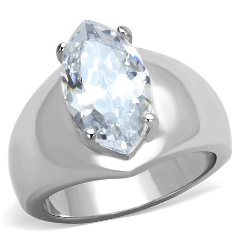 TK1774 - High polished (no plating) Stainless Steel Ring with AAA Grade CZ  in Clear - Joyeria Lady